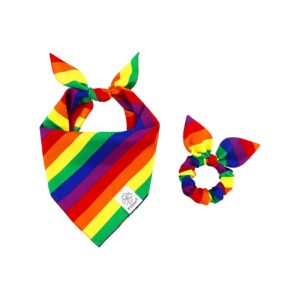 LGBT Pride Dog Bandanas Matching Scrunchie Hair Tie Set for Medium Large Dogs Gifts