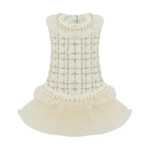 Lace Tulle Pearl Pet Dress for Small Medium Girl Dogs Wedding Party Christmas Halloween