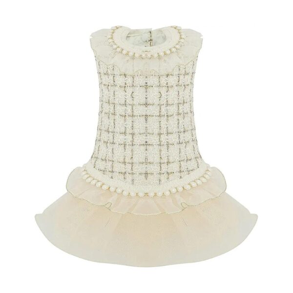 Lace Tulle Pearl Pet Dress for Small Medium Girl Dogs Wedding Party Christmas Halloween