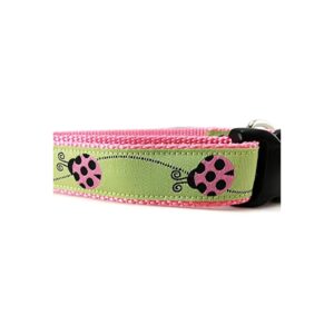 Ladybug Patterned Adjustable Nylon Dog Collar with Medium to Large Size Options