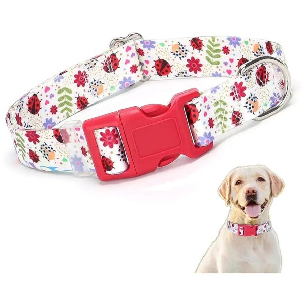 Ladybug Patterned Nylon Dog Collars with Quick Release Buckle Closure for Female Dogs