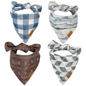 Large Adjustable Dog Bandanas 4 Pack Premium Durable Polyester Designs