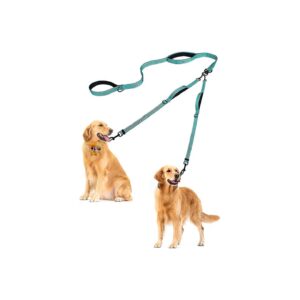 Large Adjustable Turquoise Dog Leash for 2 Dogs with Comfortable Handles