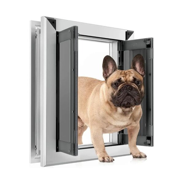 Large Aluminum Pet Door with Double Panels and Magnetic Flaps for Medium Dogs