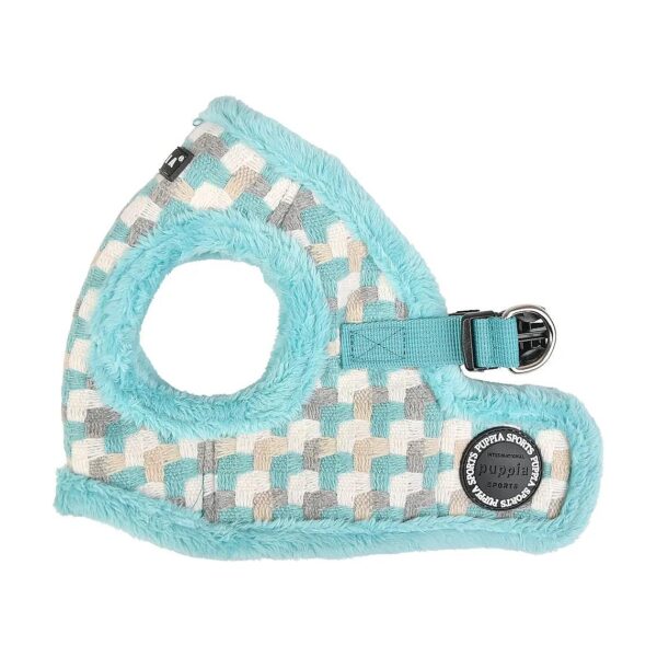 Large Aqua Checkered Nylon Dog Harness with Adjustable Chest and Neck Straps