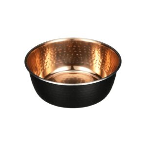 Large Black Copper Hammered Designer Dog Bowl with Copper Lacquer Interior