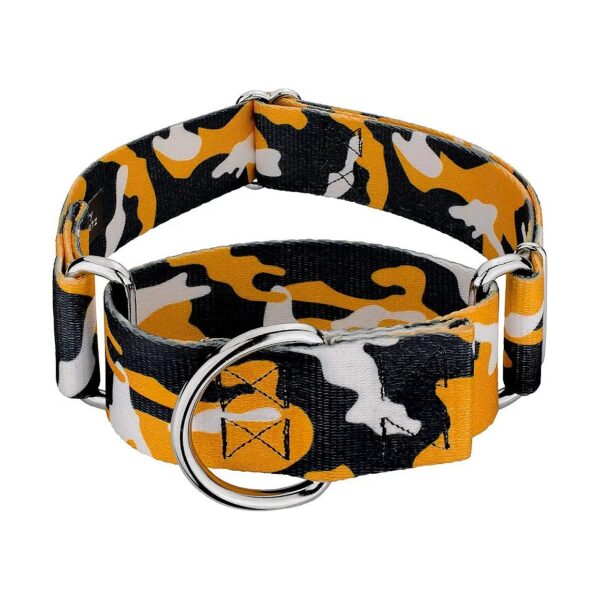 Large Black and Gold Camo Martingale Dog Collar with Unique Design