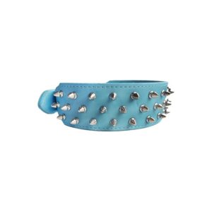 Large Breed Blue Leather Dog Collar with Nickel Plated Spikes for Strength and Style