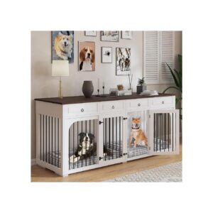 Large Breed Dog Crate Furniture with Extra Storage Space and Divider Locks for 2 Dogs