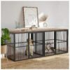 Large Breed Dog Crate TV Stand with Double Room Wooden Kennel End Table for Medium Dogs