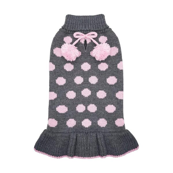 Large Breed Dog Sweater Dress with Leash Hole and Polka Dot Knit for Winter