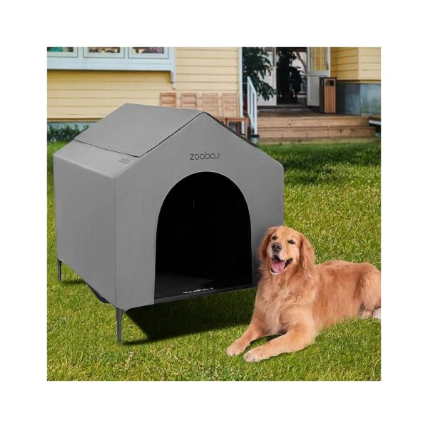 Large Breed Outdoor Dog House with Weatherproof Canopy and Elevated Bed