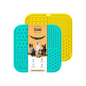 Large Breeds Compatible Teal and Yellow Dog Lick Mat with Suction Cups