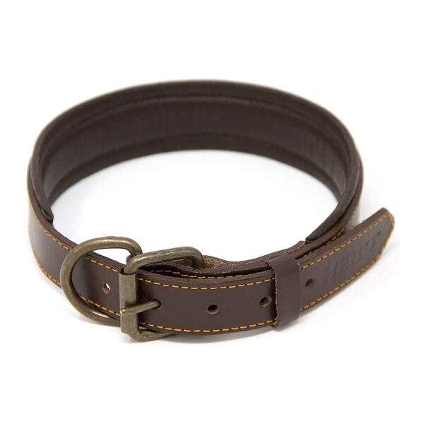 Large Brown Genuine Leather Dog Collar with Soft Padded Lining