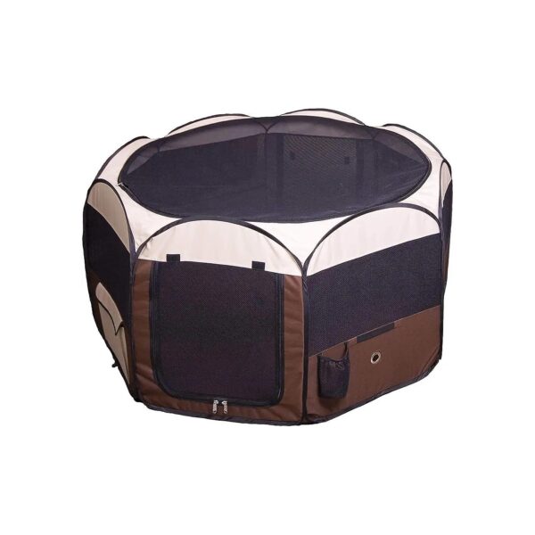 Large Brown Modern Dog Playpen with Easy Cleanup and Foldable Design