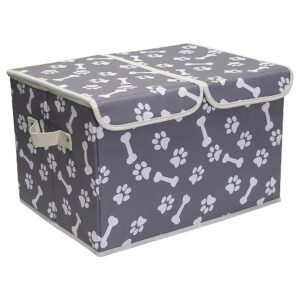 Large Canvas Pet Toys Storage Basket Bin Organizer with Double Lid for Dogs and Cats