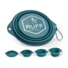 Large Capacity Collapsible Silicone Dog Bowl with Dark Teal Colorful Design