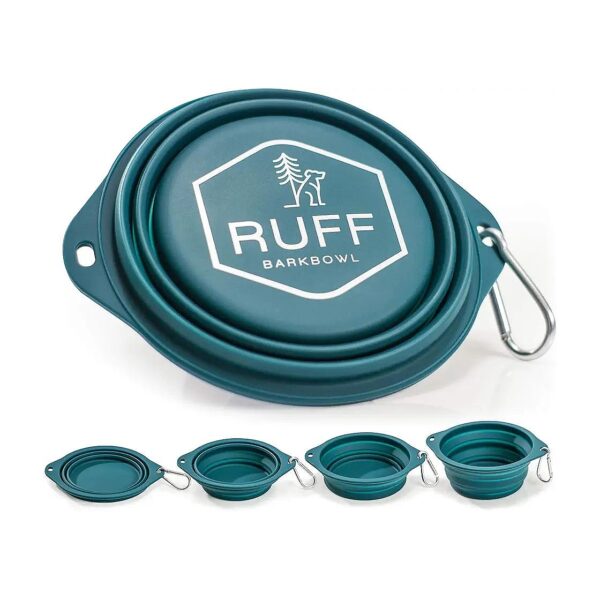 Large Capacity Collapsible Silicone Dog Bowl with Dark Teal Colorful Design