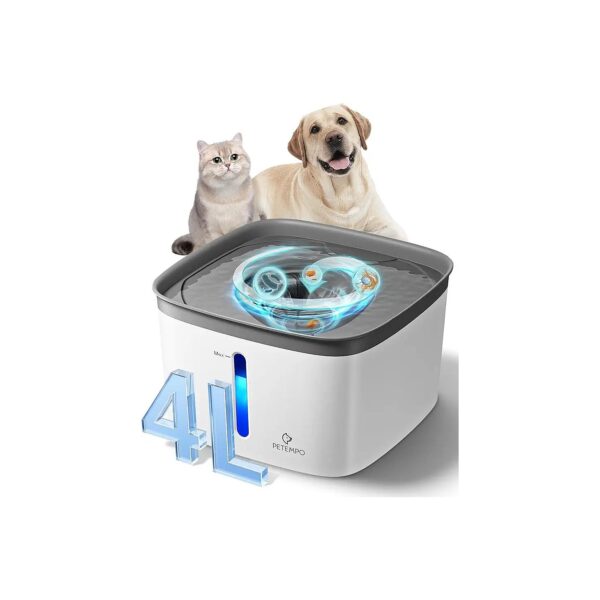 Large Capacity Gray Cat Water Fountain with Instant Clean Vortex Design and LED Light