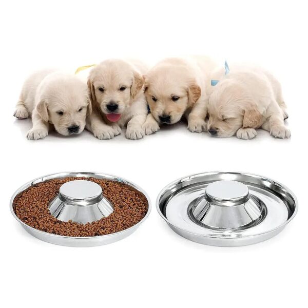 Large Capacity Stainless Steel Dog Bowls for Feeding Multiple Puppies and Kittens