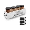 Large Capacity Wooden Dog Treats Storage Container with 4 Jars and Blank Labels