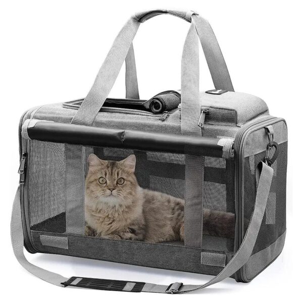 Large Cat Carrier with Storage Pockets and Adjustable Shoulder Strap for Easy Carrying