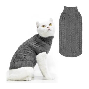 Large Cat Winter Sweater Coat - Grey Pullover Knitwear for Outdoor & Indoor Wear