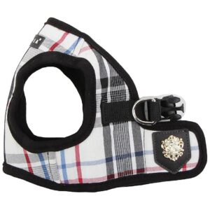 Large Checkered Dog Harness, Black, Soft Shell Fabric, Adjustable Straps