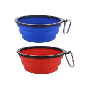 Large Collapsible Pet Water Food Bowls with Carabiner Clip, 2 Pack for Dogs and Cats