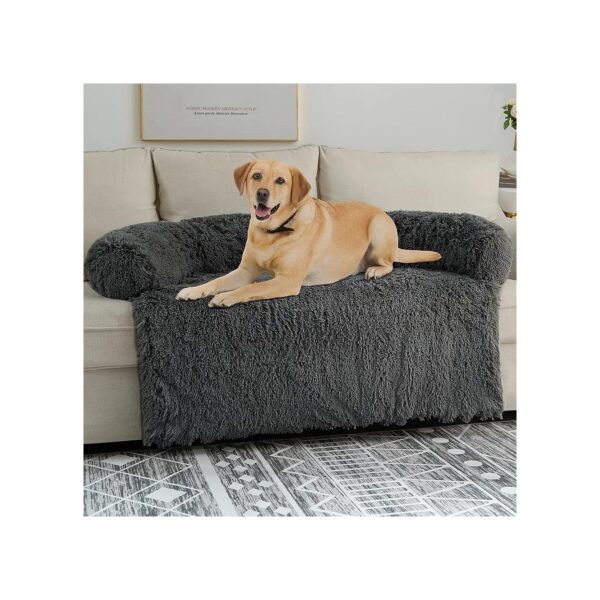 Large Dark Grey Dog Couch Cover with Fleece Bed and Waterproof Lining