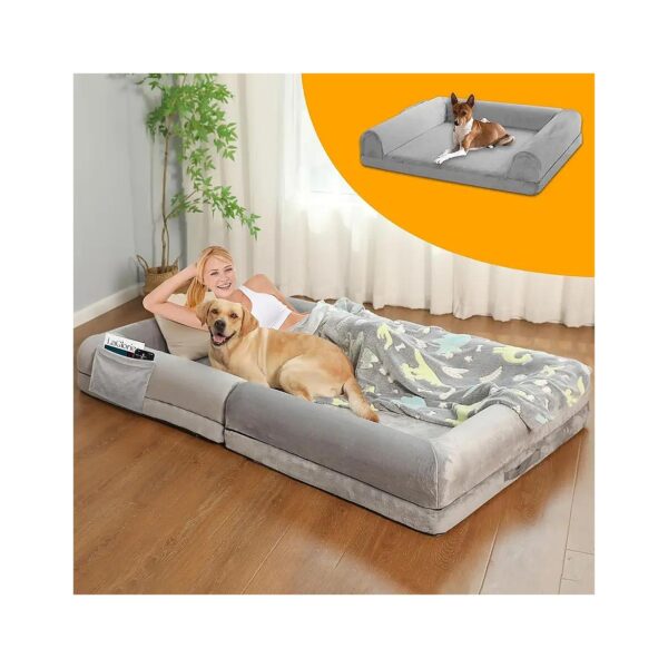 Large Dog Bed with Plush Cover and Supportive Base Cushion for Humans and Large Dogs