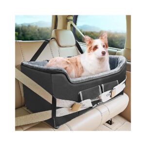 Large Dog Car Booster Seat with Storage Pockets for Pets Under 55 Pounds