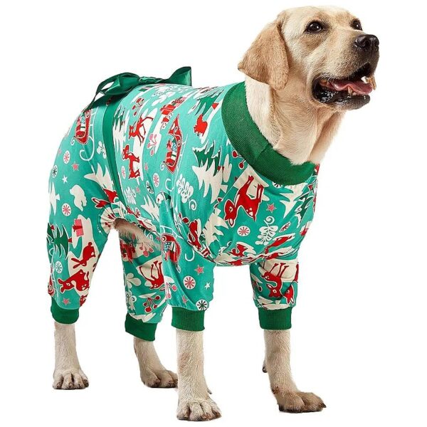 Large Dog Christmas Pajamas with Aqua Prints for Big Dogs