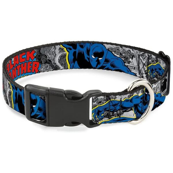 Large Dog Collar Black Panther Action Poses Stacked Comics Pattern Multicolor Polyester