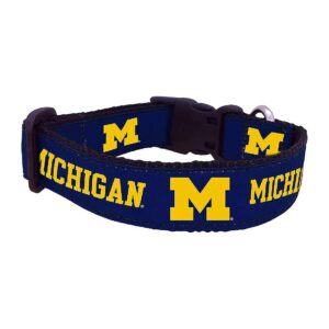 Large Dog Collar Featuring Unique Michigan Wolverines Team Logo Ribbon Design Made in USA