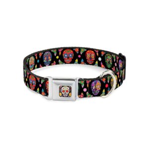 Large Dog Collar Seatbelt Buckle with Multi Color Calaveras Pattern