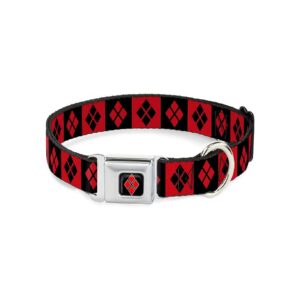 Large Dog Collar with Harley Quinn Diamond Block Pattern and Buckle Closure