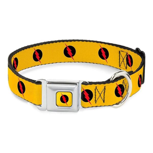 Large Dog Collar with Reverse Flash Logo 1 Wide Seatbelt Buckle Polyester Material Golden