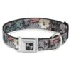 Large Dog Collar with Seatbelt Buckle Style Features Pink Flowers and Filigree Accents