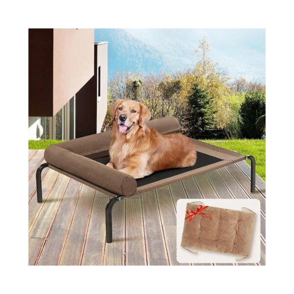 Large Dog Elevated Cooling Bed with Bolster and Dog Mat for Pet Comfort