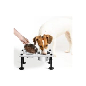 Large Dog Elevated Wood Food and Water Bowl Stand with Stainless Steel Bowls