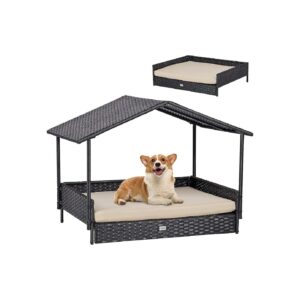 Large Dog House with Raised Pet Cot and Waterproof Cushion for Comfort and Support