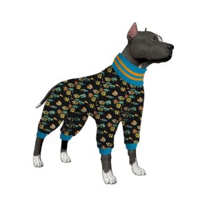 Large Dog PJs with High Collar and Multicolored Fishtopia Prints for Comfort