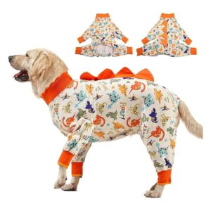 Large Dog Pajamas for Pitbulls with Anti-Anxiety Features and Dinosaur Print Design