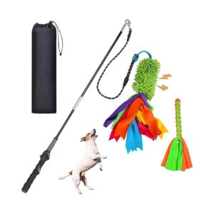 Large Dog Toys Durable Squeaky Bungee Rope Teaser Wand for Outdoor Play