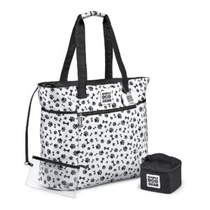 Large Dog Travel Tote Bag with Wristlet Pouch and Lined Food Carrier