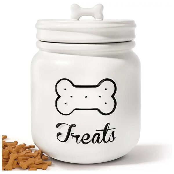 Large Dog Treat Storage Jar with Airtight Lid - 6x8in White Ceramic Pet Treat Container