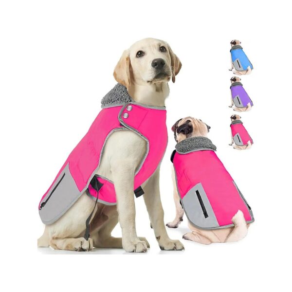 Large Dog Winter Coat with Polar Fleece Lining and Fur Collar for Easy Wear