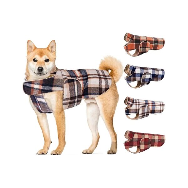 Large Dog Winter Coat with Sherpa Fleece and Tartan Plaid Pattern for Men