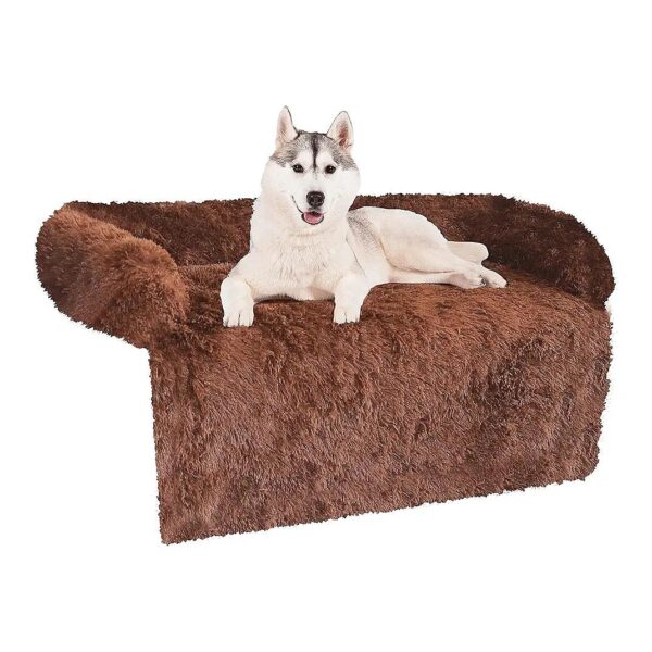 Large Dogs Calming Plush Dog Bed with Fluffy Neck Bolster Ombre Coffee XL